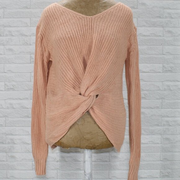 LU NYC Sweater Cardigan Front Twist Knot Knit V-Neck Pastel Peach Large - Picture 1 of 12